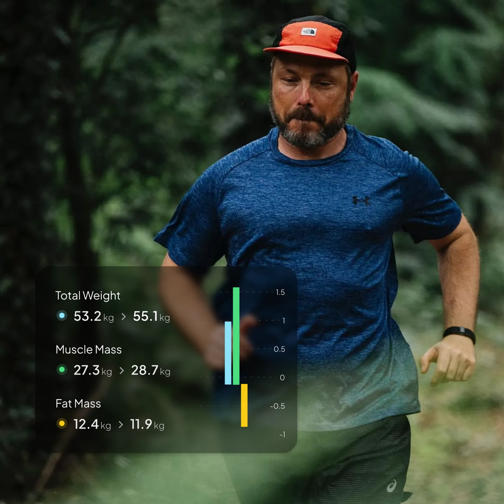 man running with graphic of Hume app metrics graphic